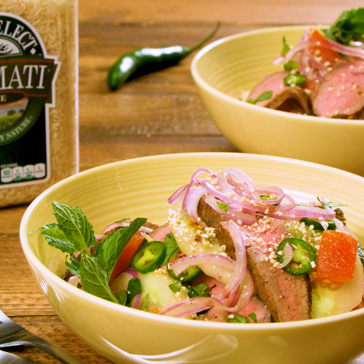Thai Waterfall Beef Salad with Toasted Jasmati® Rice Recipe