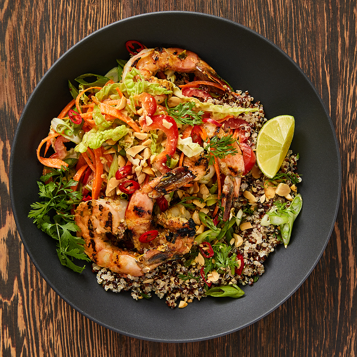 Jerk Shrimp and Quinoa Bowl with Thai Slaw