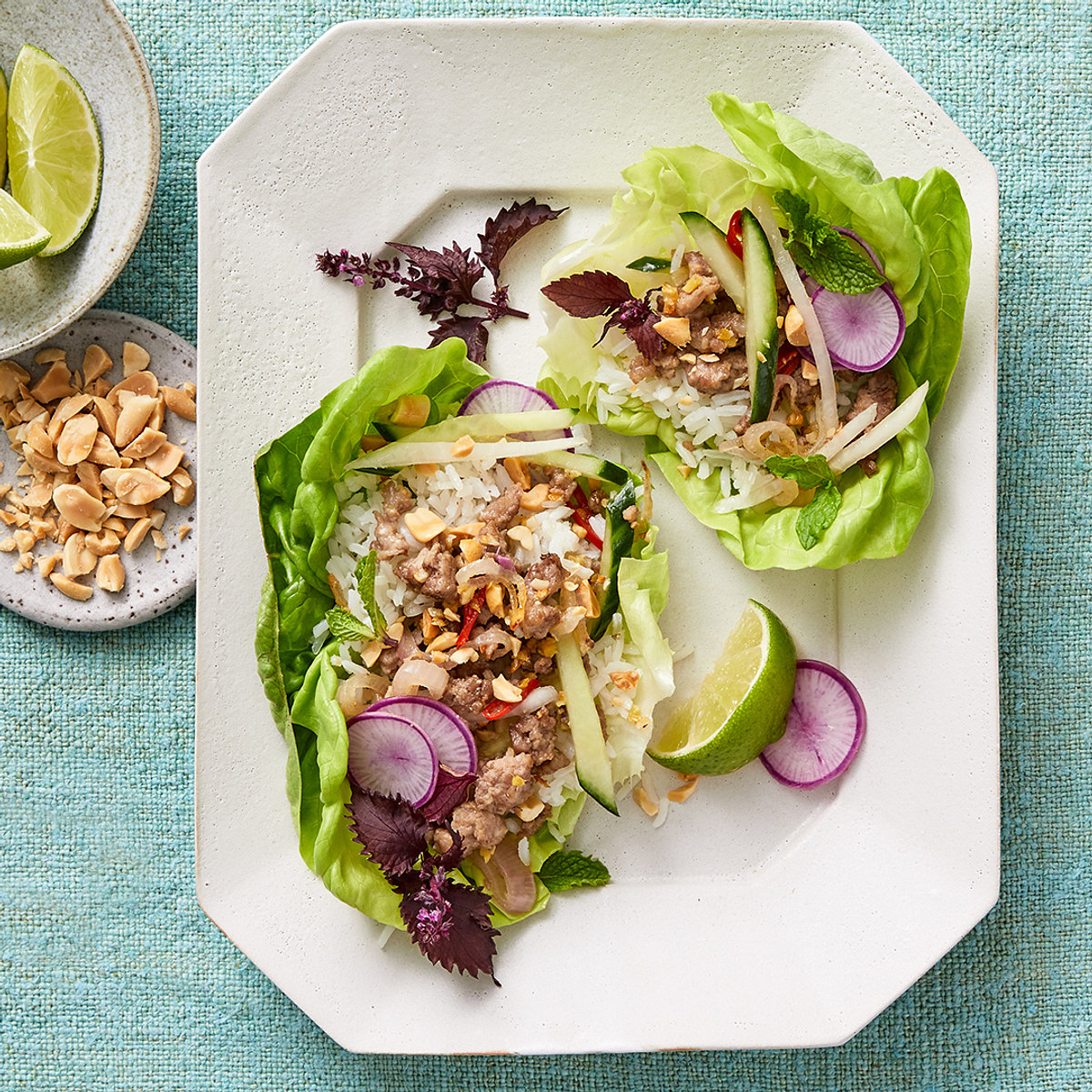 THAI PORK LARB RICE SALAD WRAPS BEAUTY