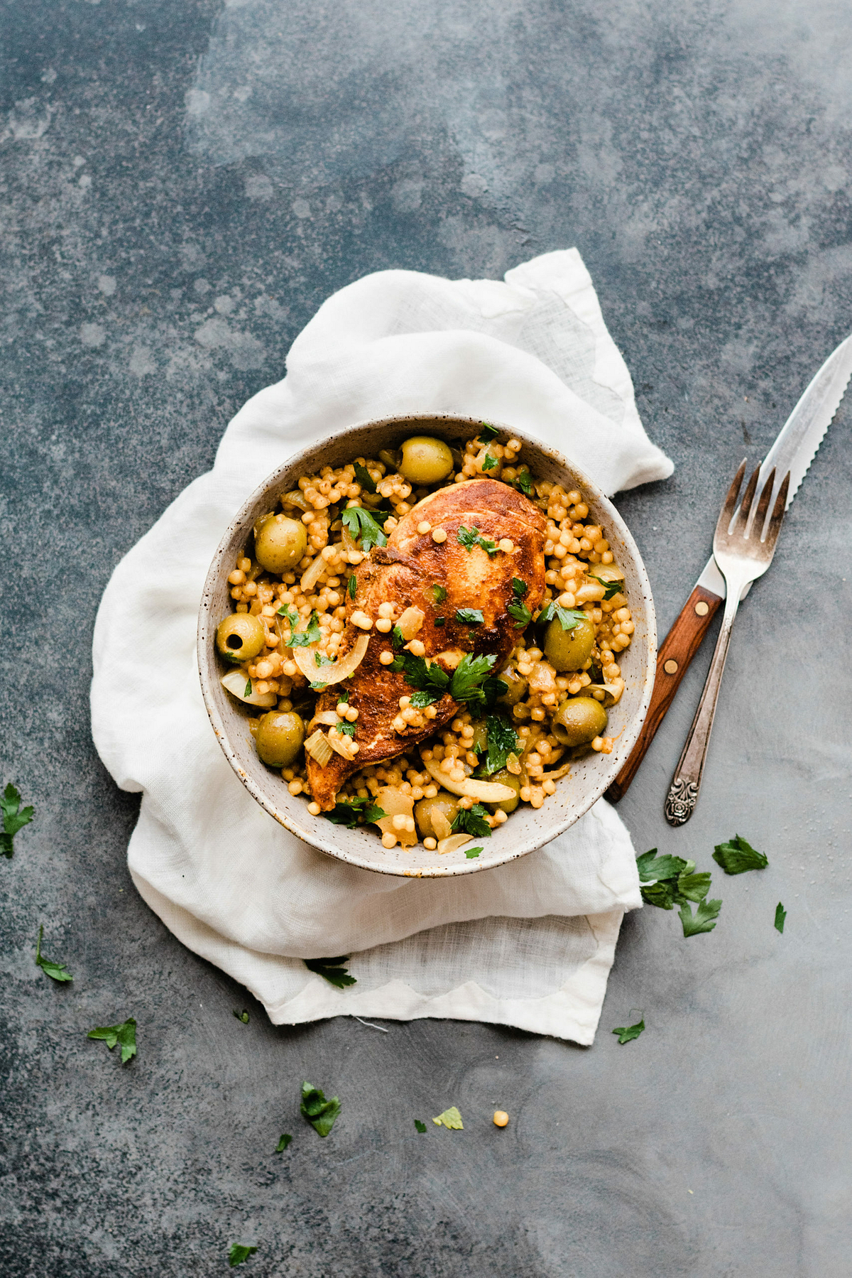 Chicken, Cracked Olive and Pearl Couscous