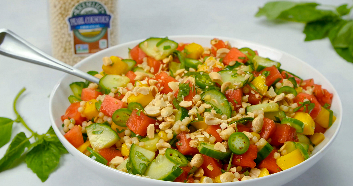 Cucumber, Pearl Couscous, Basil & Watermelon Salad Recipe