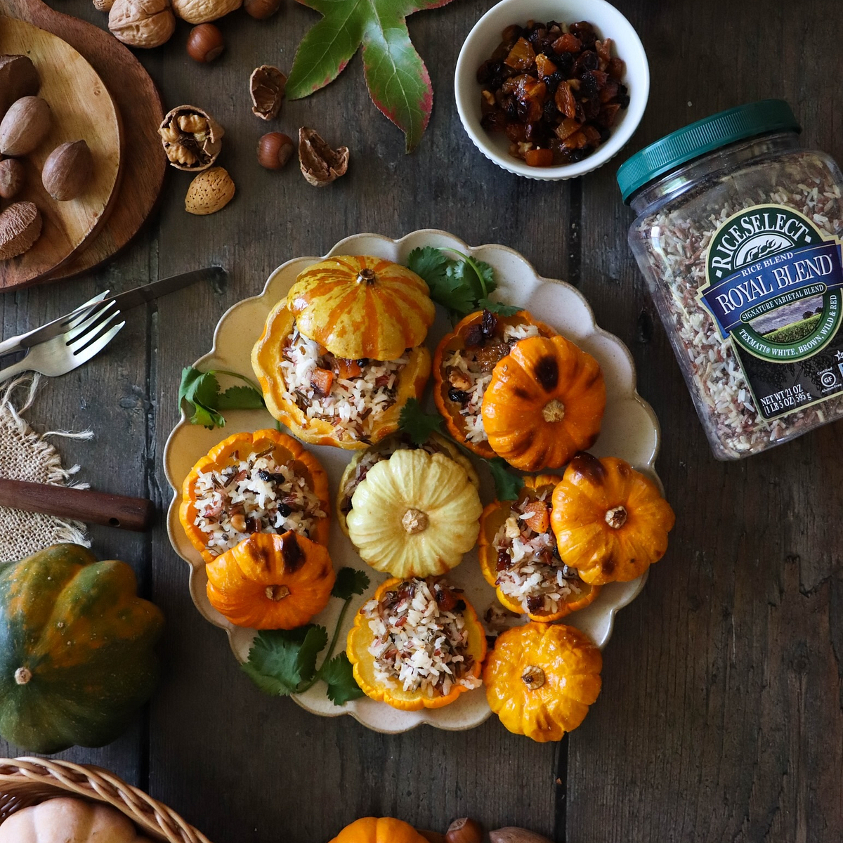 Rice Stuffed Mini Pumpkins with Dry Fruits and Pecans Recipe