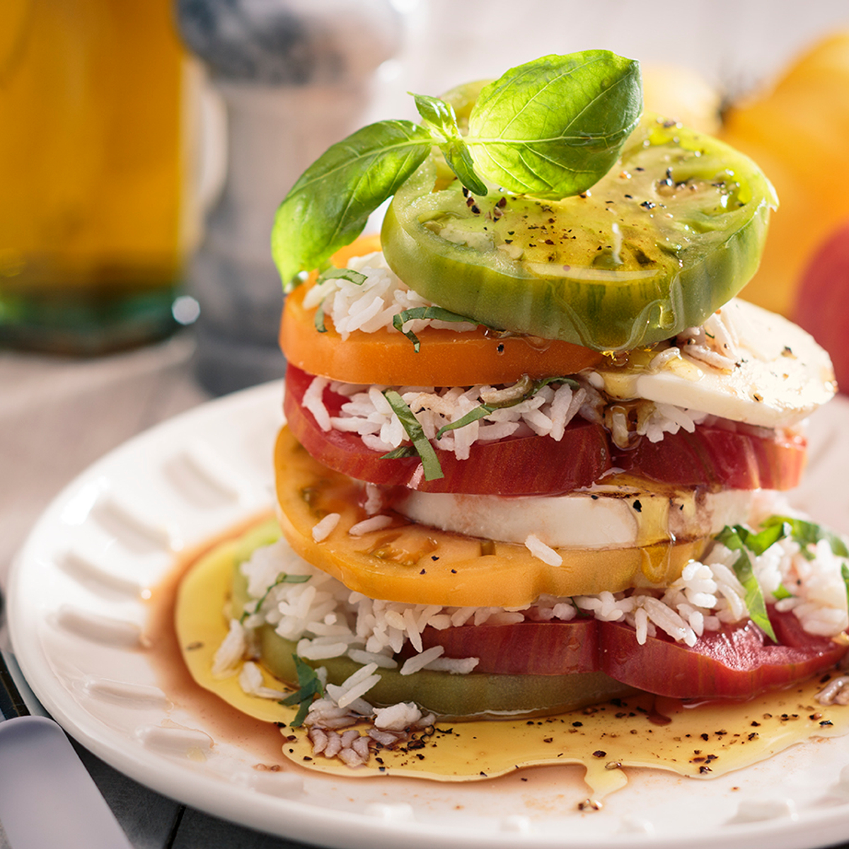 Layered Caprese Rice Salad Recipe