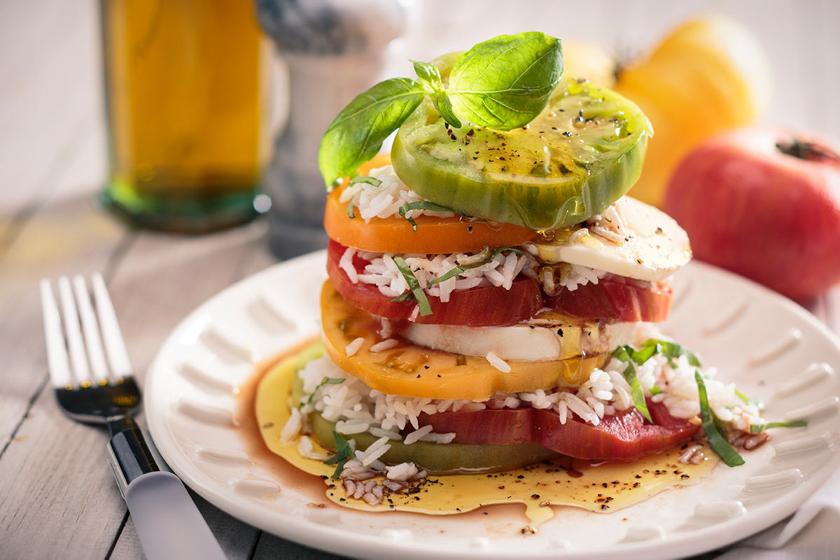 Layered Caprese Rice Salad Recipe