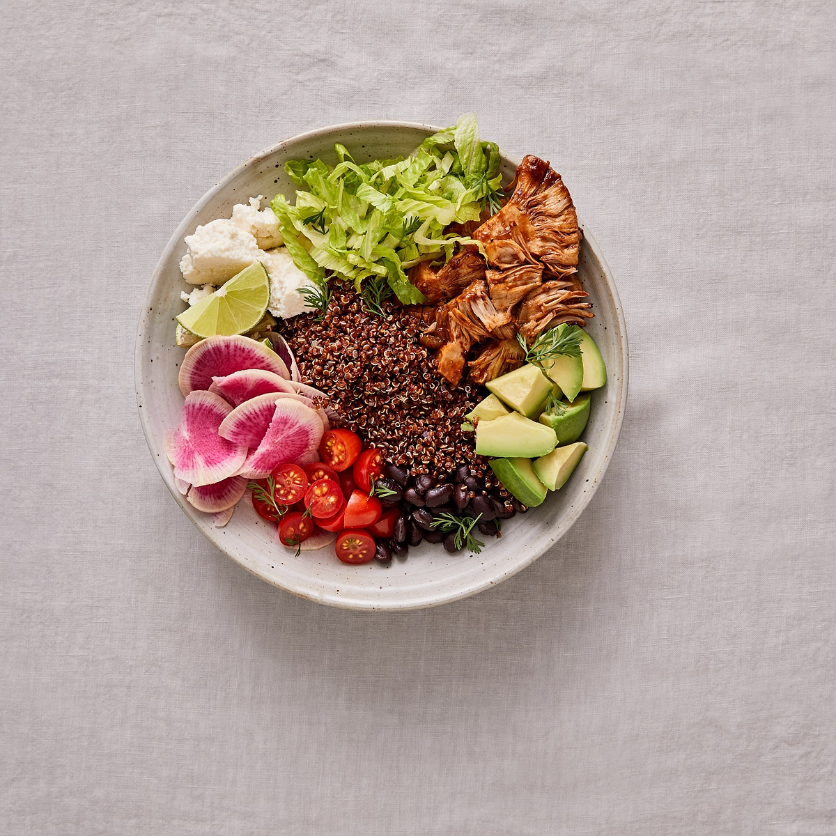 Quinoa & Pulled Jackfruit Burrito Bowl Recipe